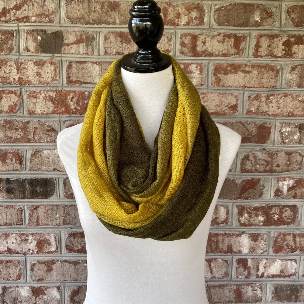 Dark Olive Green Ombre Woven Knit Infinity Scarf